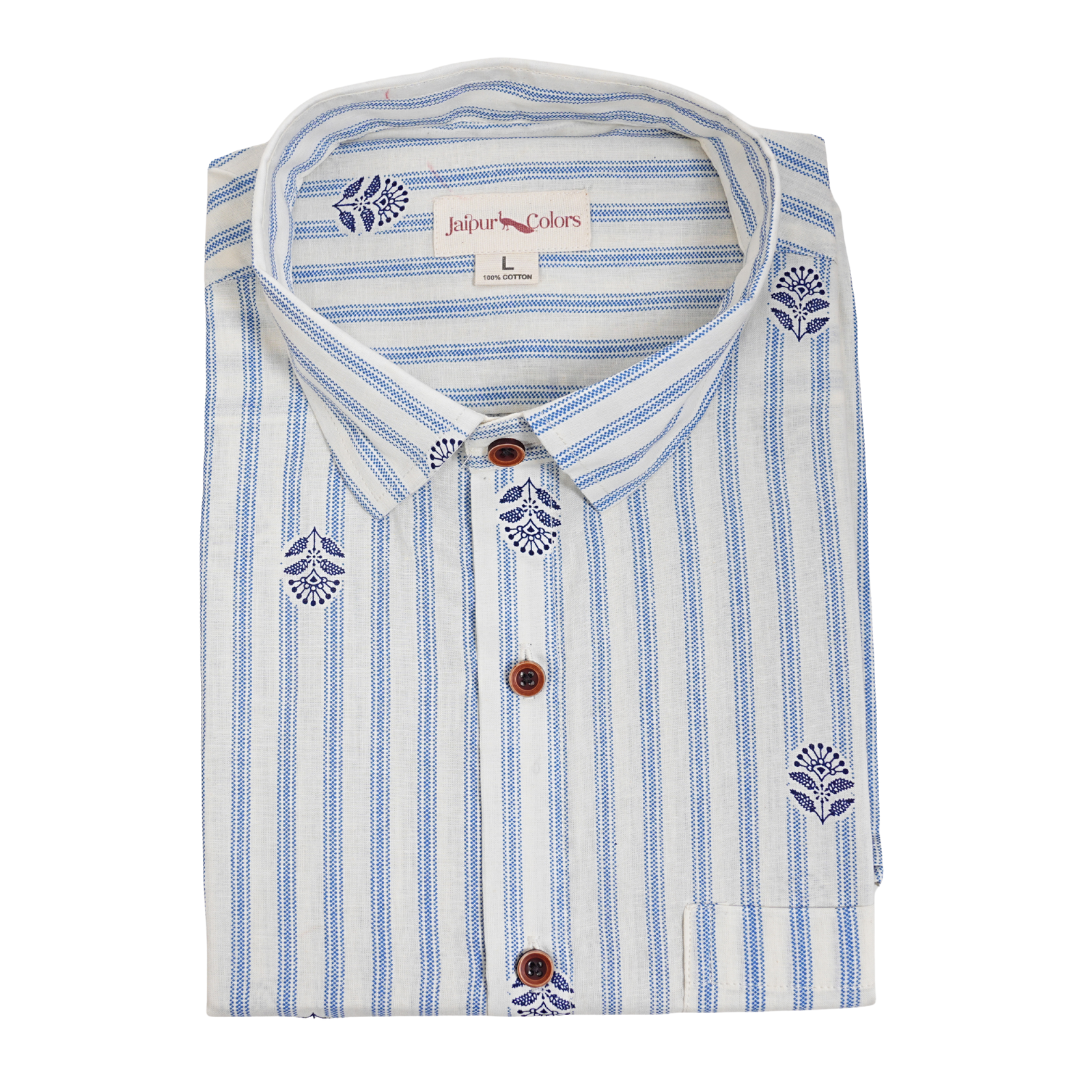 Cloud Blue with Tiny Tokens Half-Sleeves Shirt