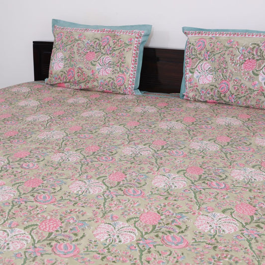 Floral Green Handblock Bedsheet