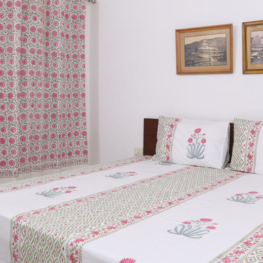 Pink Flower Handblock Bedsheet