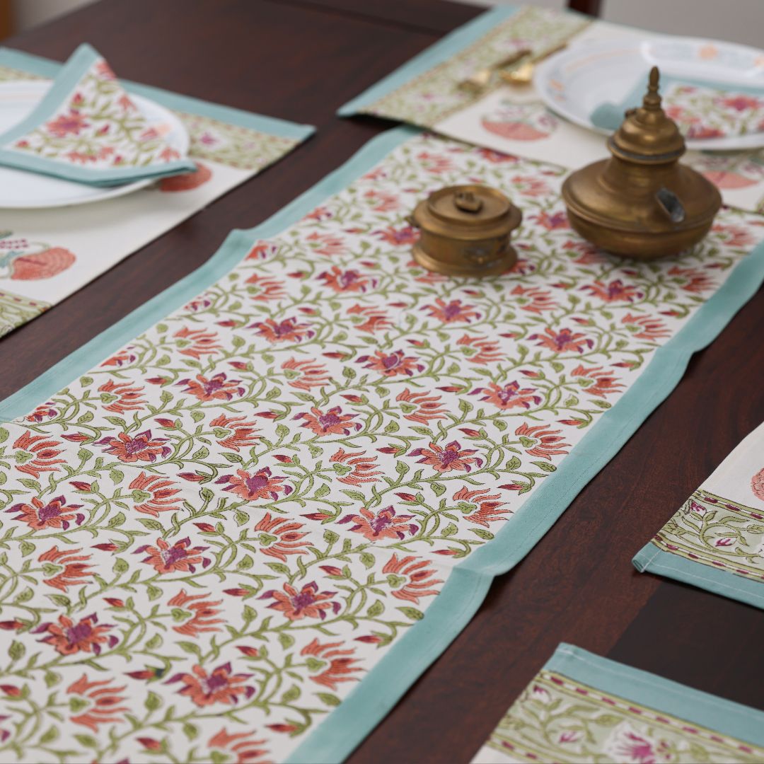 Orange Flower Handblock Dining Set