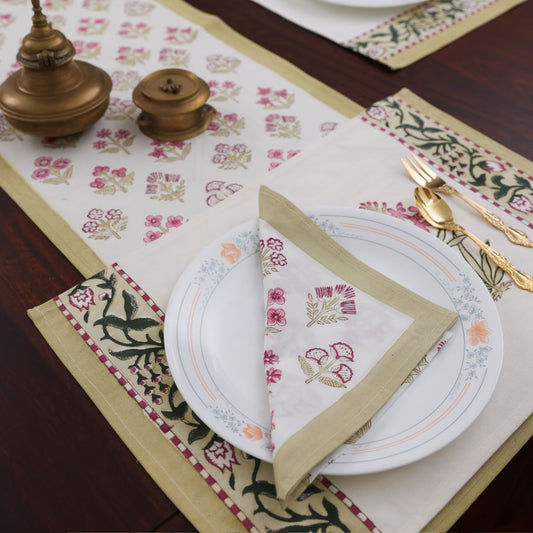 Pink Flower Handblock Dining Set
