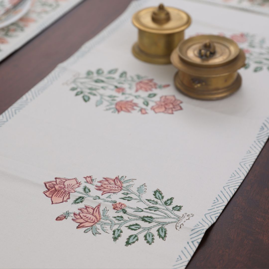 Peach Flower Handblock Dining Set