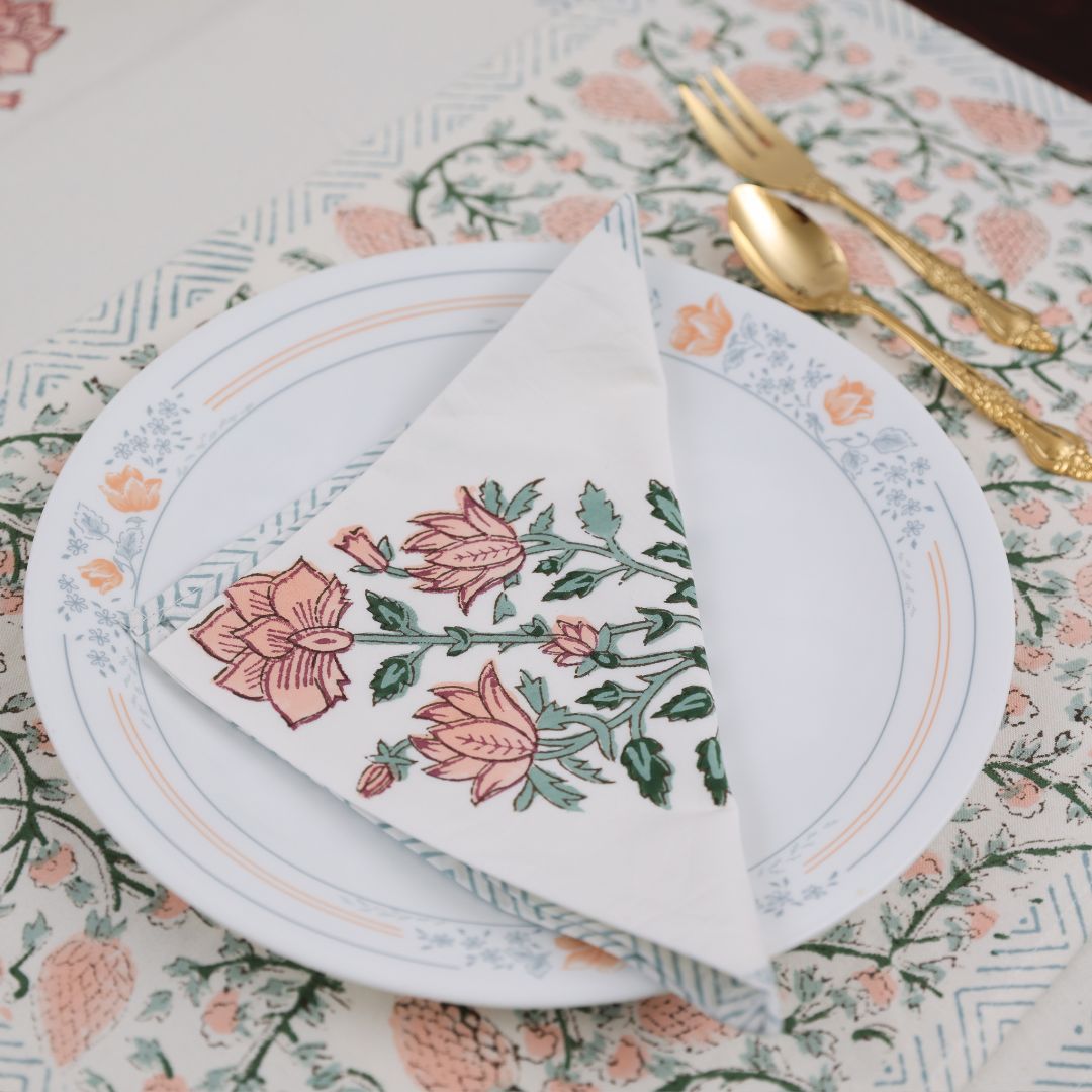 Peach Flower Handblock Dining Set