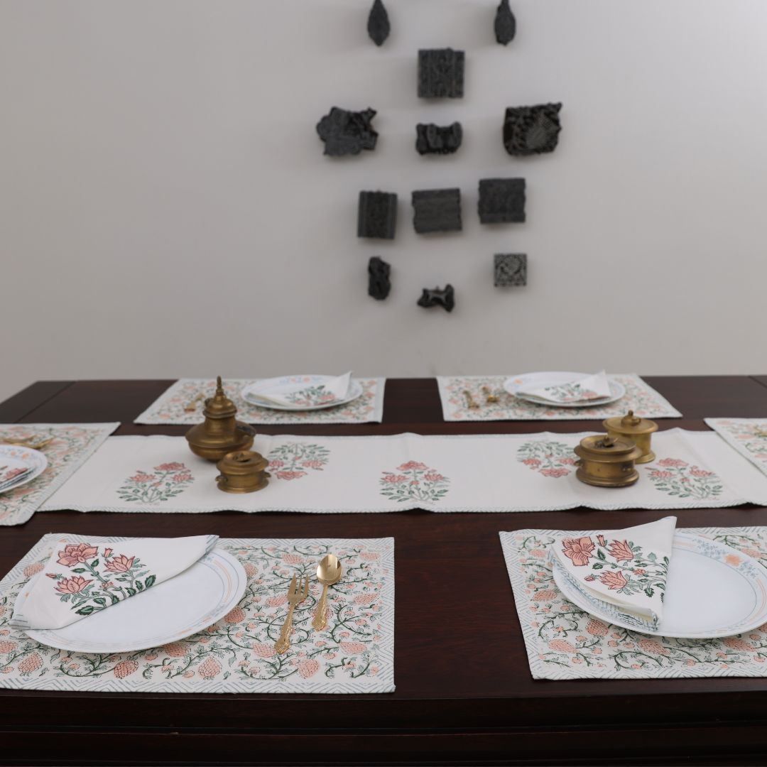 Peach Flower Handblock Dining Set