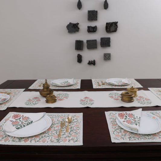 Peach Flower Handblock Dining Set