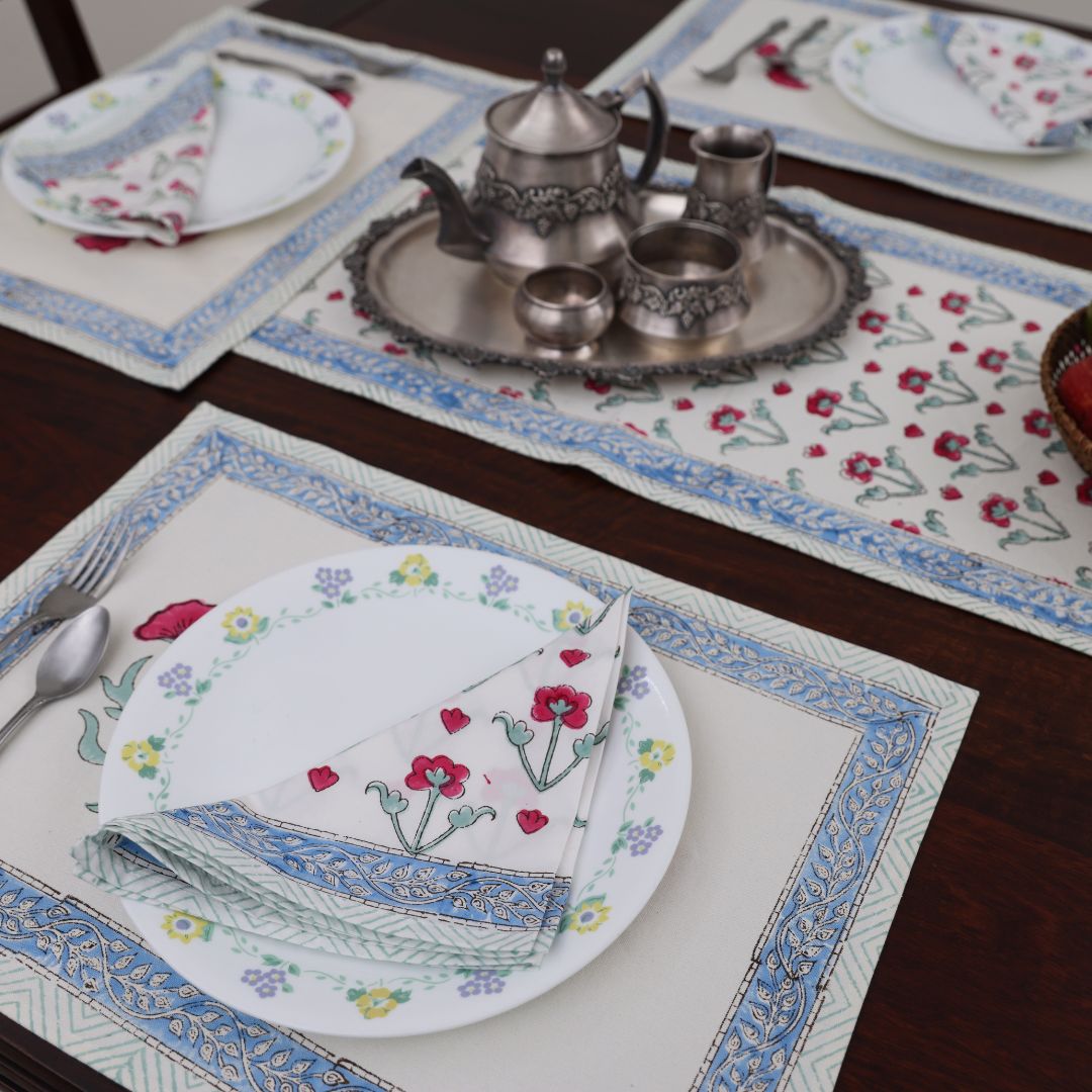 Red Flower Handblock Dining Set