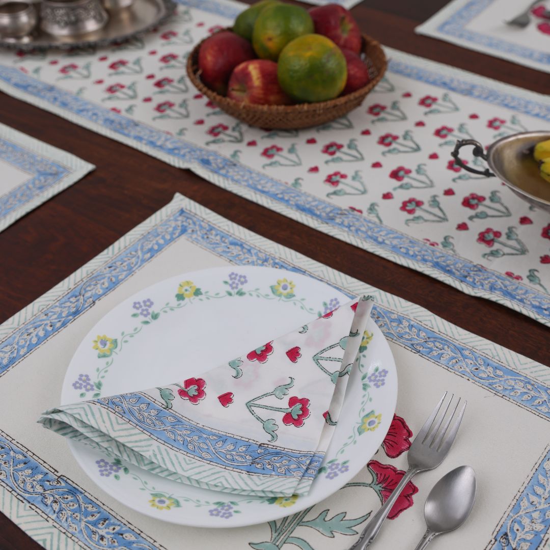 Red Flower Handblock Dining Set