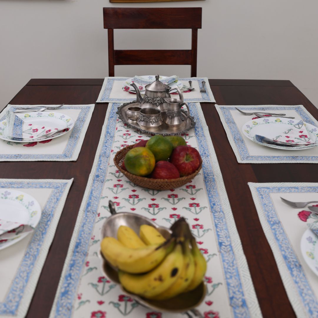 Red Flower Handblock Dining Set