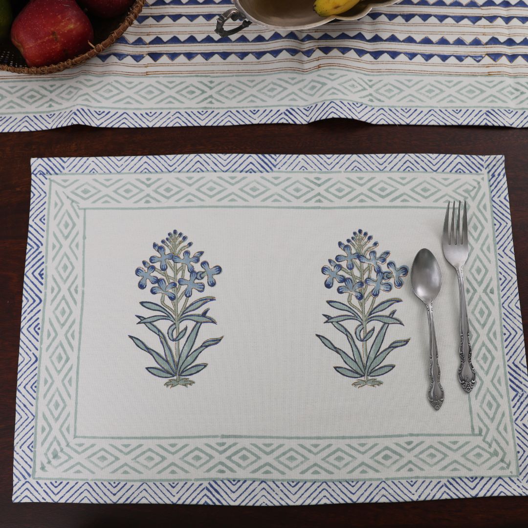 Light Blue Handblock Dining Set