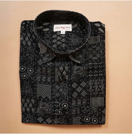Midnight Patchwork Motif Cotton Shirt
