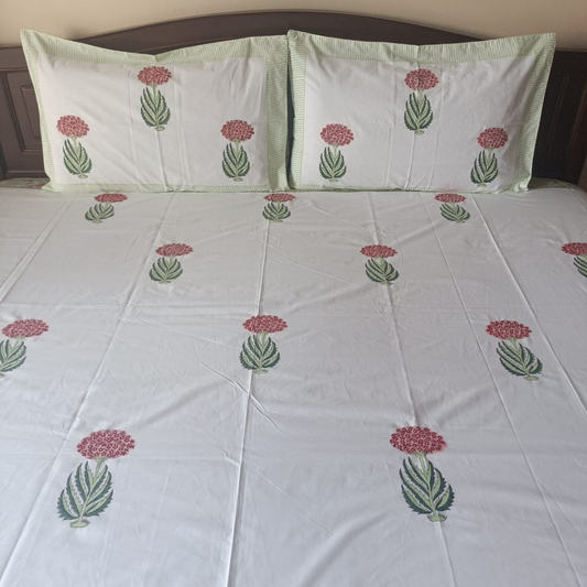 Soft Pink and Green Percale Cotton Bedsheet – 300 TC