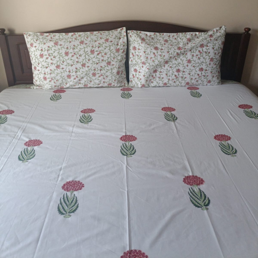 Soft Pink and Green Percale Cotton Bedsheet – 300 TC
