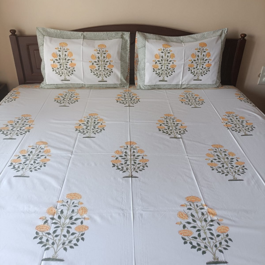 Yellow Floral Percale Cotton Bedsheet – 300 TC
