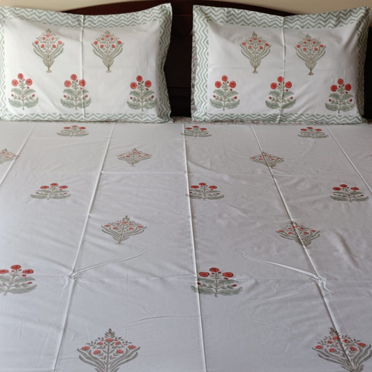Red Floral Percale Cotton Bedsheet – 300 TC