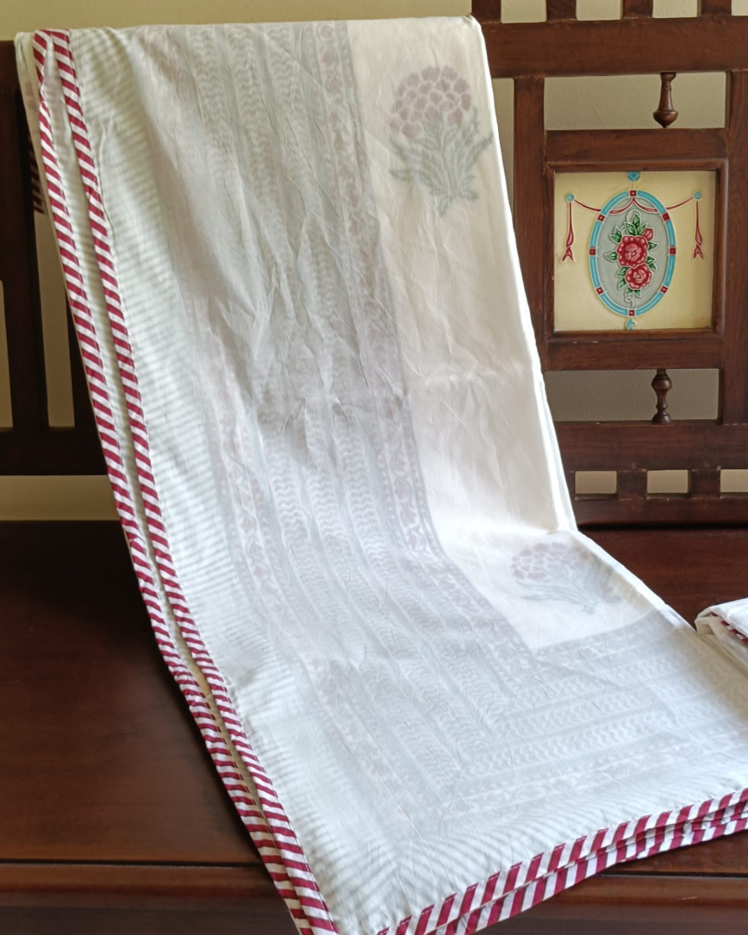 Red Trim Elegance Block Print Dohar