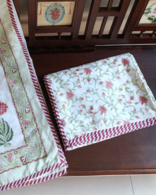 Indian Handloom Pink Floral Design Reversible Dohar