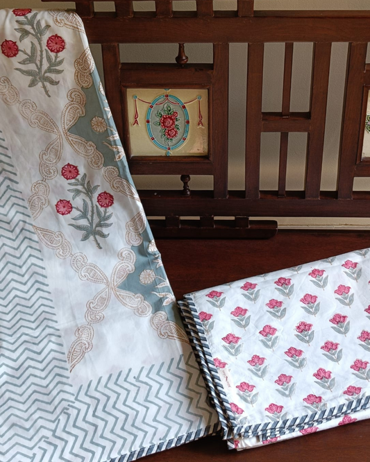 Traditional Rose Print Indian Reversible Dohar