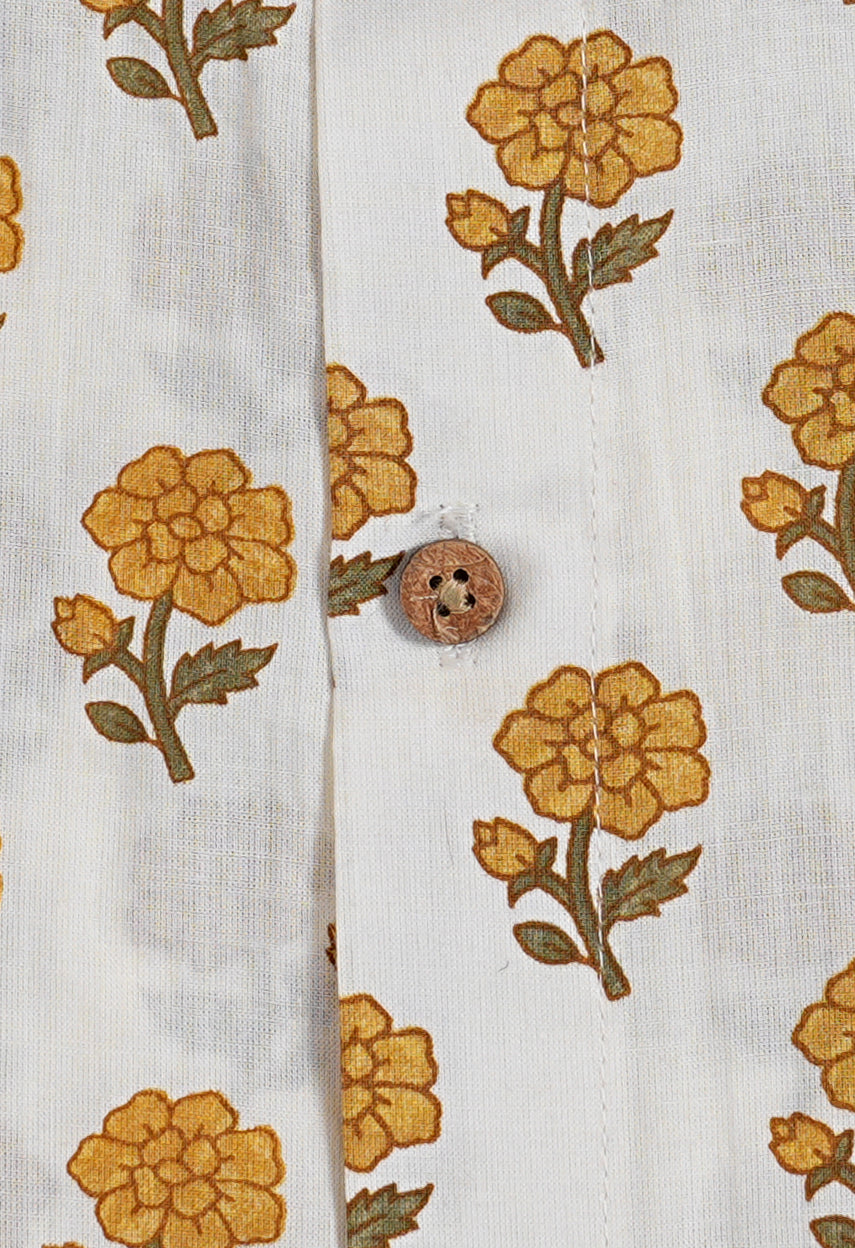 Sunshine on Fabric - White with Mustard Floral Design Shirt