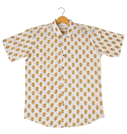 Sunshine on Fabric - White with Mustard Floral Design Shirt