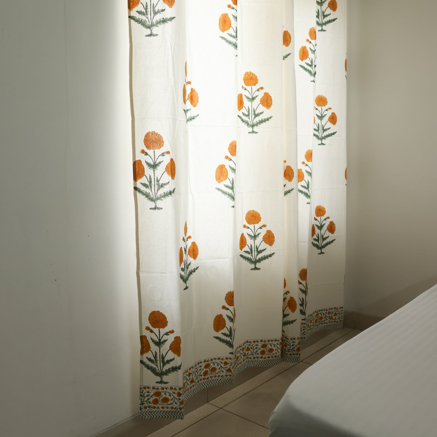 Marigold Handblock Cotton Curtain | 1 PC