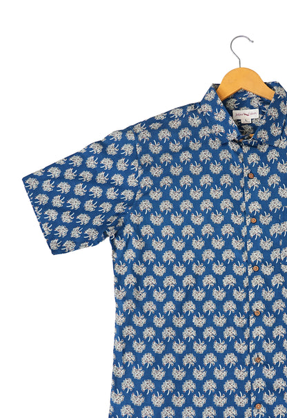 Printed Perfection - Blue Shirt with Floral Pattern