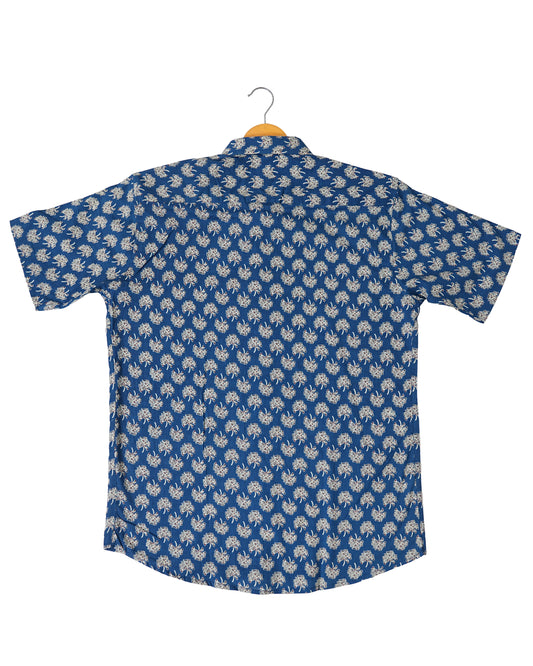 Printed Perfection - Blue Shirt with Floral Pattern