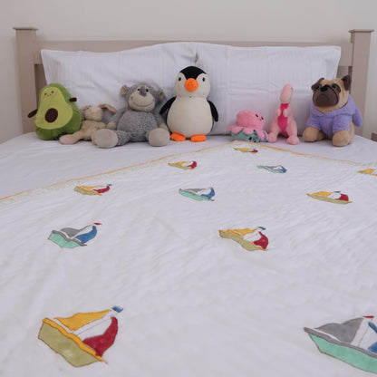 Handblock Printed Cotton Kids’ Quilt – Boat Design