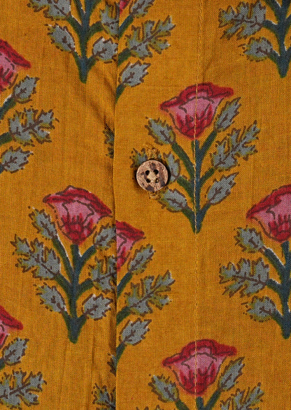 Mustard Magic Red and Green Floral Pattern Shirt