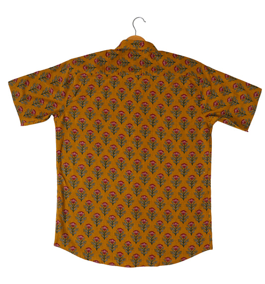 Mustard Magic Red and Green Floral Pattern Shirt
