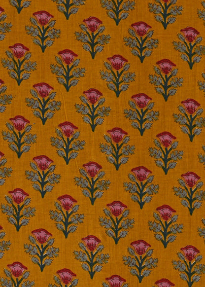 Mustard Magic Red and Green Floral Pattern Shirt