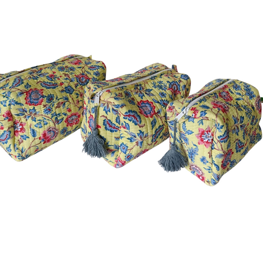 Sunny Bloom Handblock Quilted Travel Kit – Set of 3
