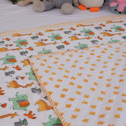 Handblock Printed Cotton Kids’ Quilt – Giraffe Design