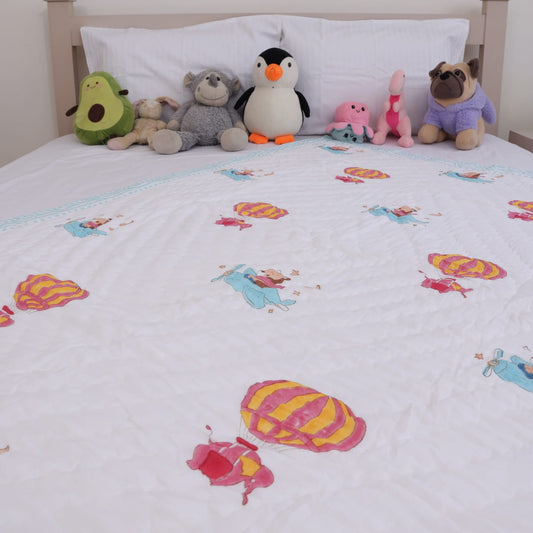 Hot Air Balloon Hand Block Printed Kids' Quilt