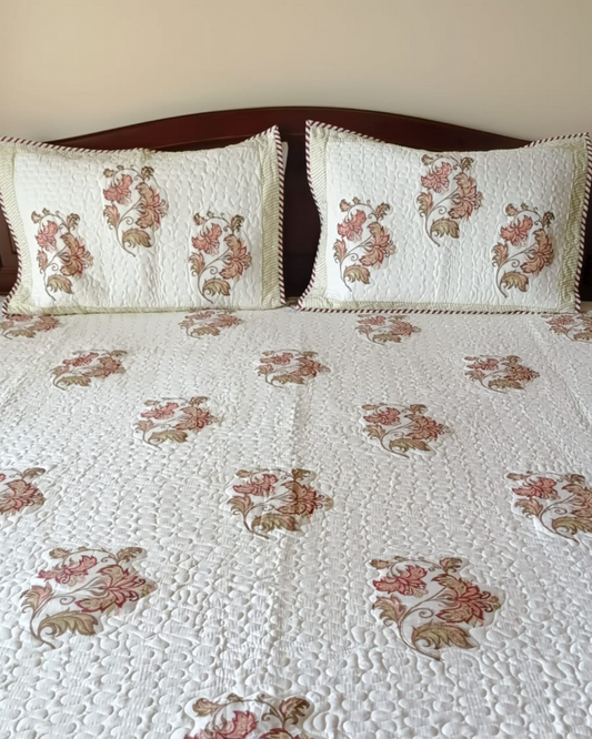 Lavender Flower , Handblock Quilted Comforter Set with 2 Pillow Covers