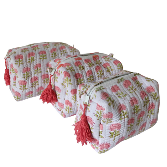 Pink Blossom Quilted Travel Kit – Set of 3