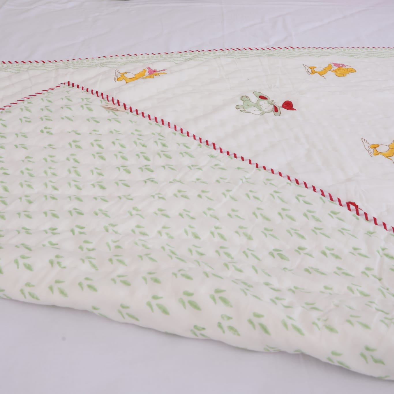 Bunny & Heart Balloon Hand Block Printed Kids' Quilt