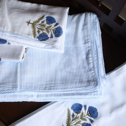 Blue Poppy Reversible Cotton Dohar with Pillow Covers