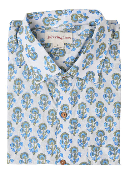 Floral Fashion Blue and Grey Motif Shirt
