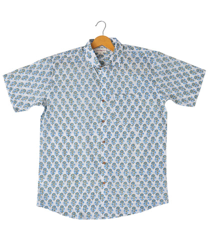 Floral Fashion Blue and Grey Motif Shirt