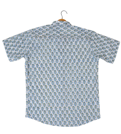 Floral Fashion Blue and Grey Motif Shirt