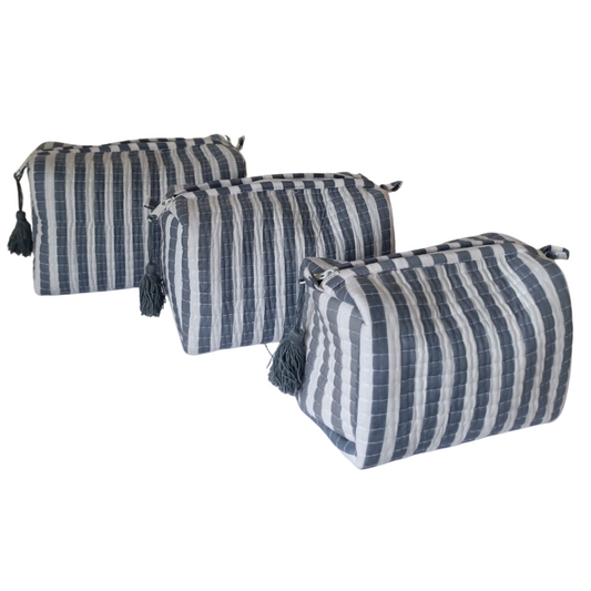Grey Stripes Quilted Travel Kit – Set of 3