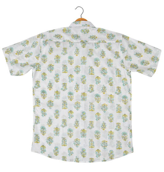 Casual Elegance Floral Motif in Green and Yellow Shirt