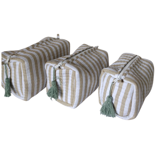 Beige Stripes Quilted Travel Kit – Set of 3