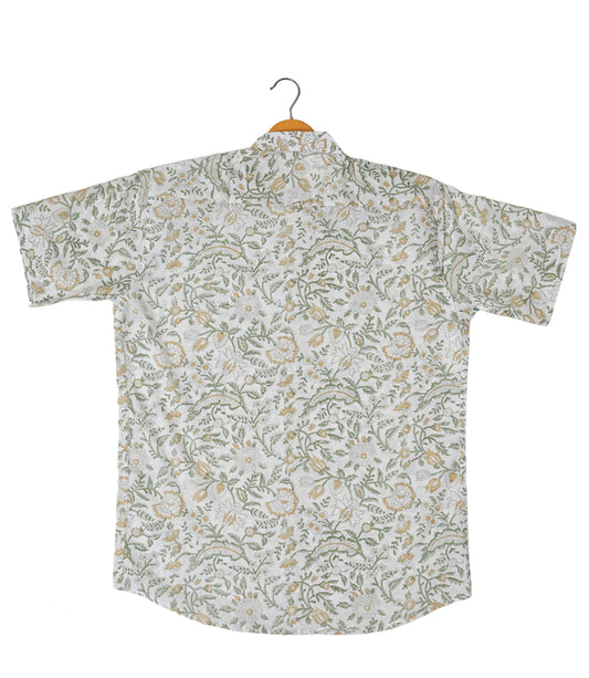 Botanical Beauty - White and Green Floral Print Shirt