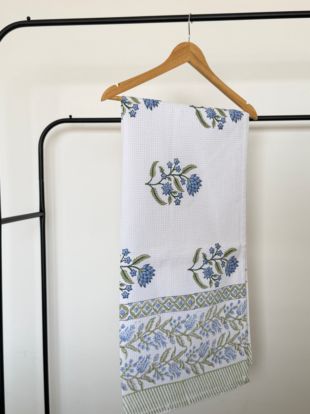 Blue Flower Handblock Cotton Single Towel