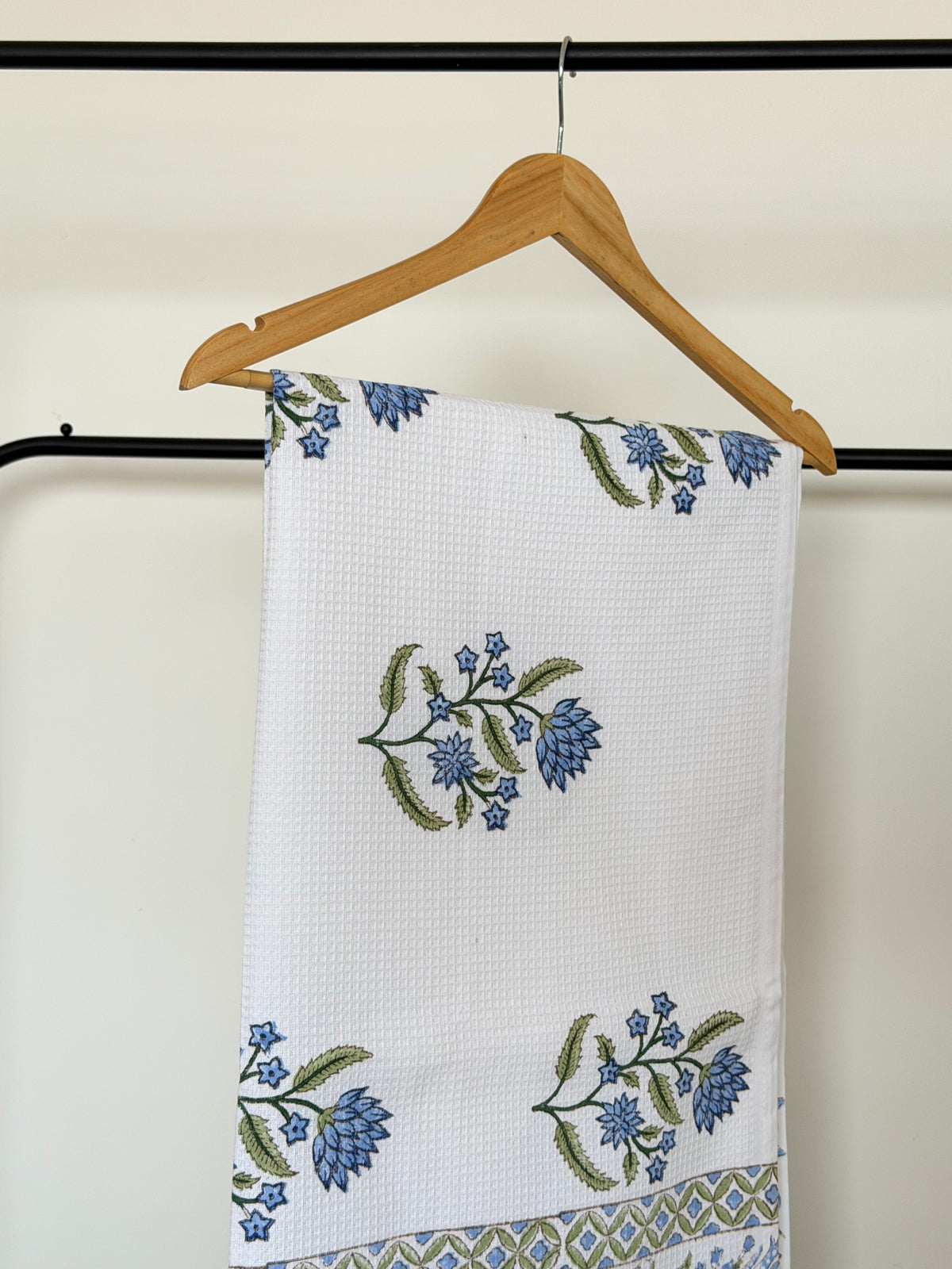 Blue Flower Handblock Cotton Single Towel