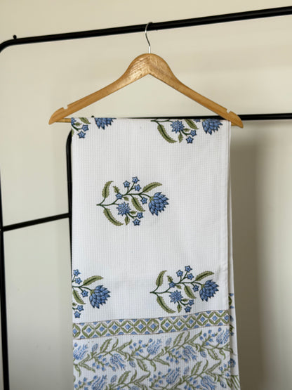 Blue Flower Handblock Cotton Single Towel