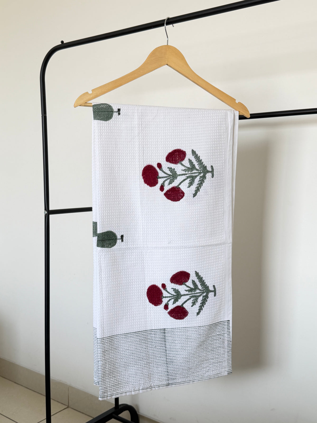 Maroon Poppy Handblock Cotton Single Towel