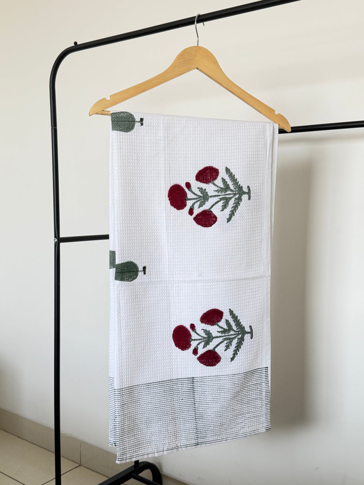 Maroon Poppy Handblock Cotton Single Towel