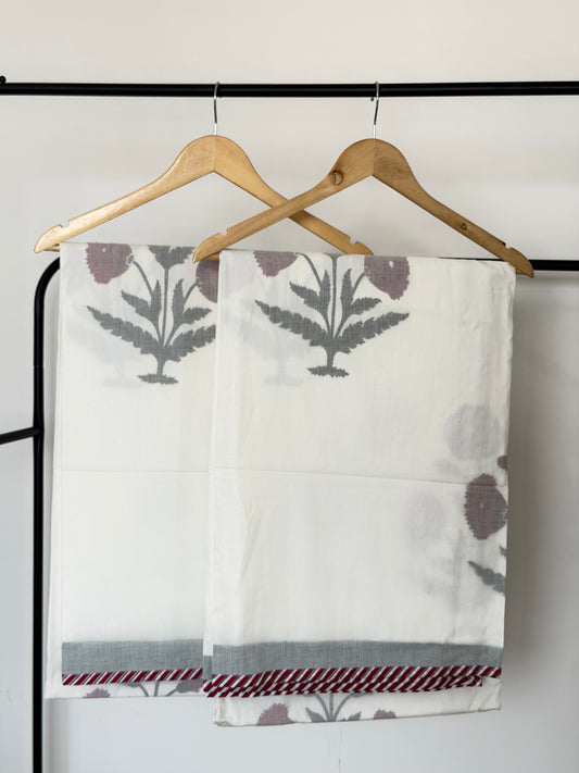 Red Poppy 3D - Single Pair Dohar in Mulmul